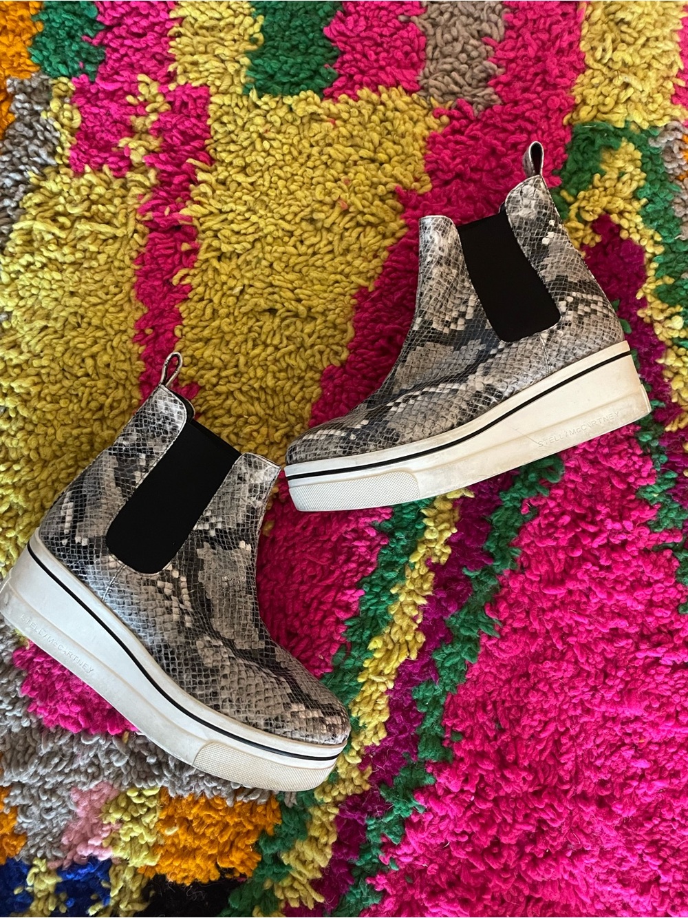 Stella McCartney Neutral Snakeskin Platform Chelsea Sneakers